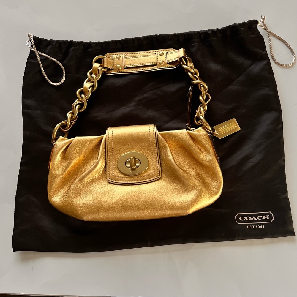 Coach metalic gold leather chunky chainlink strap rare Amanda collection